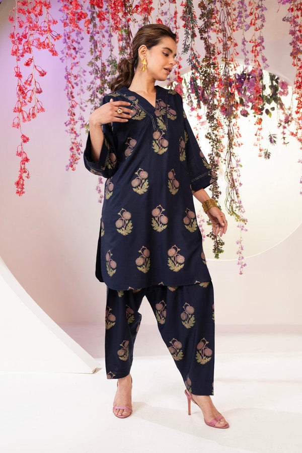 2 Pc Printed Raw Silk Outfit