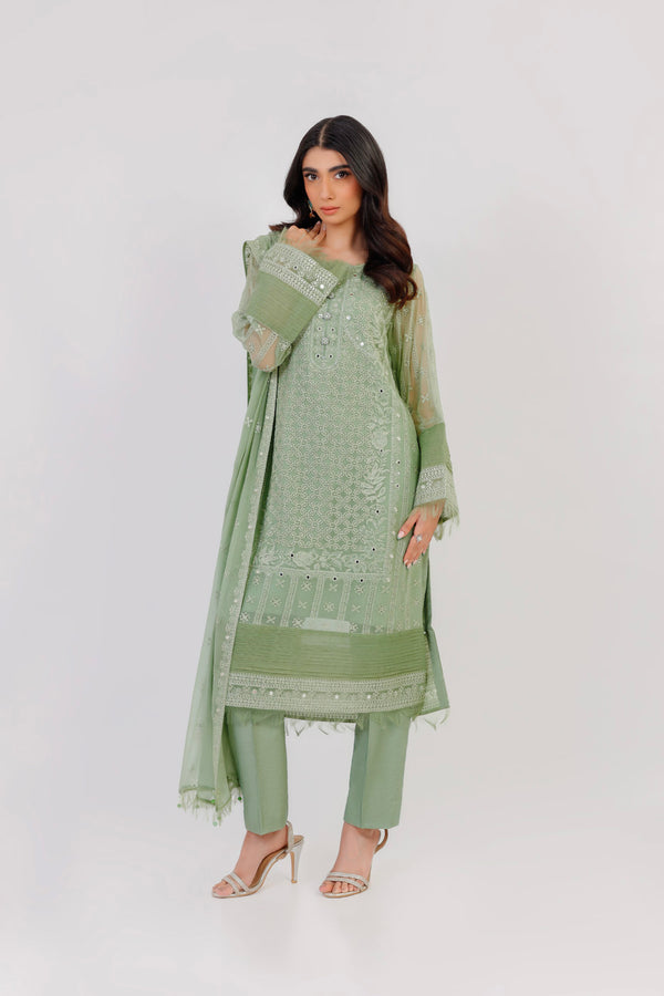 Four Piece Embroidered Chiffon Suit With Chiffon Dupatta