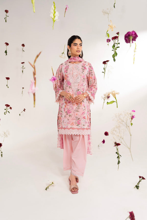 3 Piece Embroidered Lawn Suit With Chiffon Dupatta