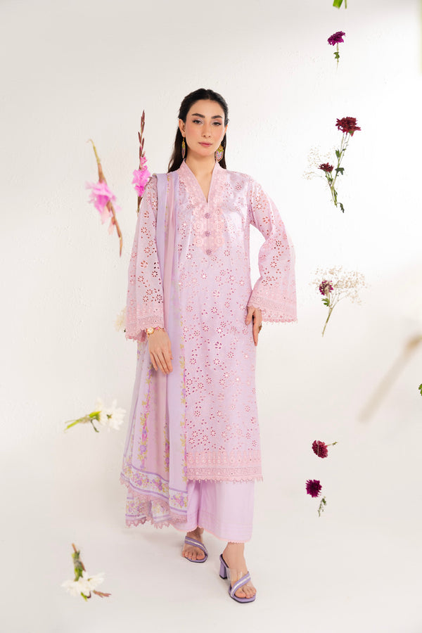 3 Piece Embroidered Lawn Suit With Tissue Silk Dupatta