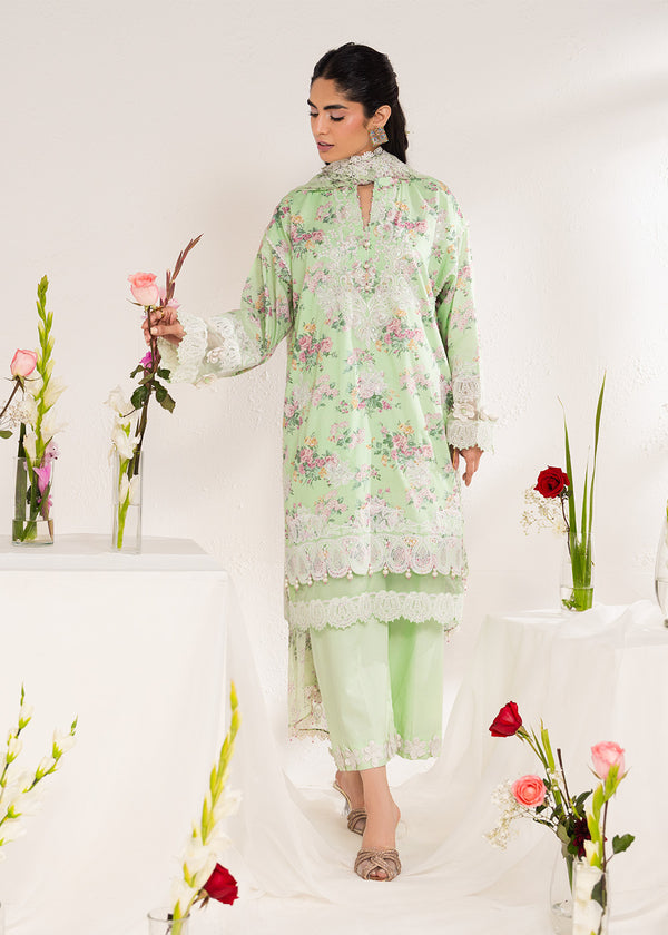 3 Piece Embroidered Lawn Suit With Chiffon Dupatta