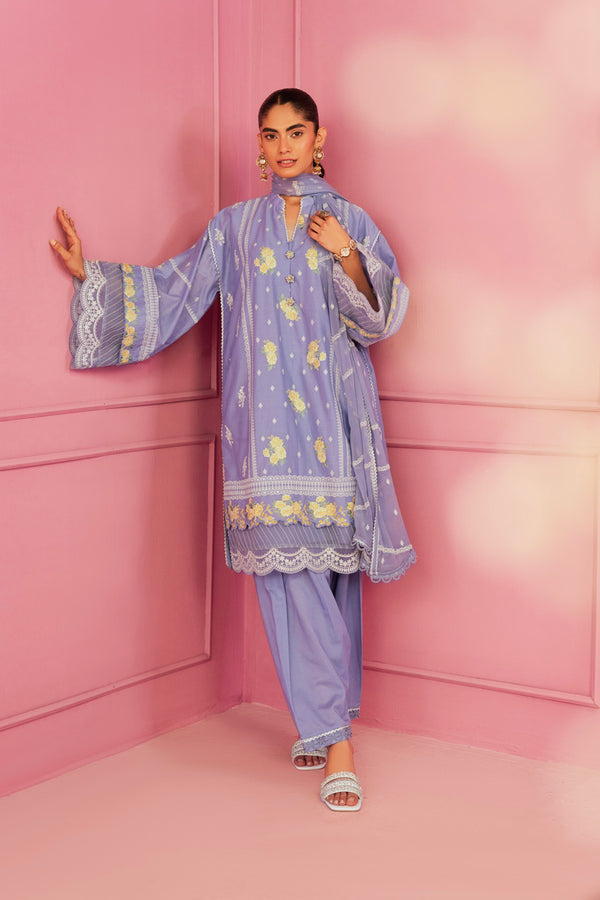 3 Piece Embroidered Lawn Suit With Embroidered Bamberg Chiffon Dupatta