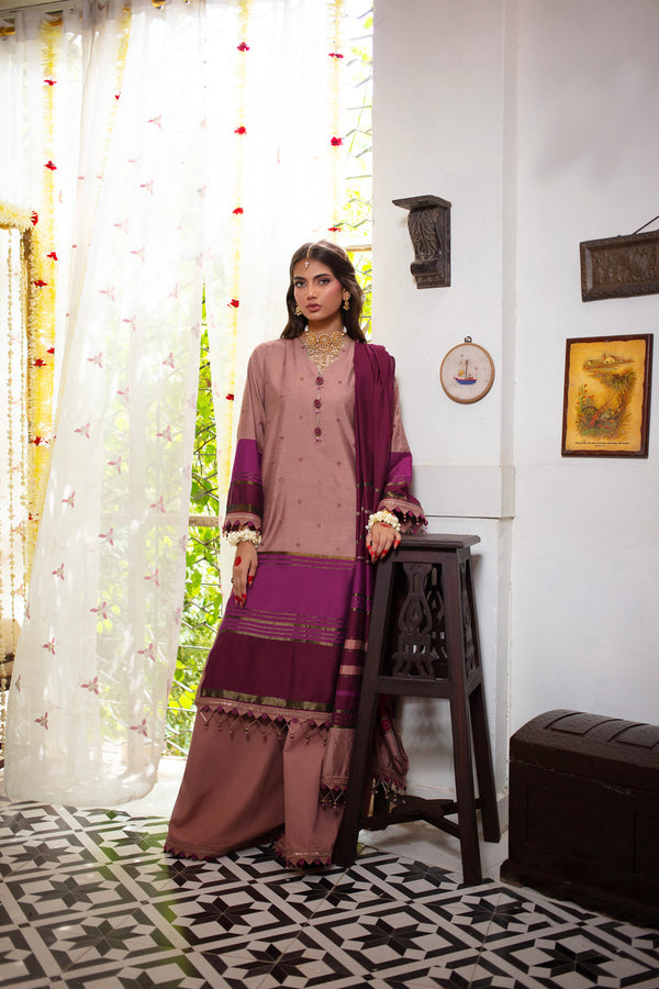 Two Piece Embroidered Yarn Dyed Silk Shirt with Yarn Dyed Dupatta