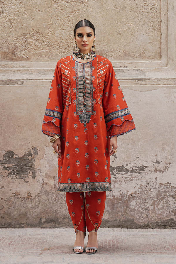 2 Pc Embroidered Cambric Suit With Cambric Trouser