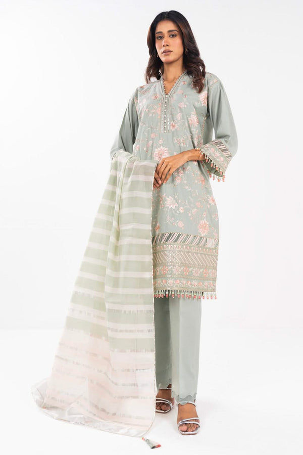 2 Pc Embroidered Thin cambric Suit With Yarn Dyed Dupatta