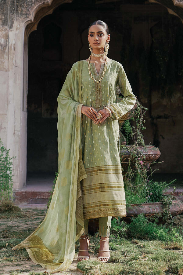 2 Pc Embroidered Jacquard Suit With Chiffon Dupatta