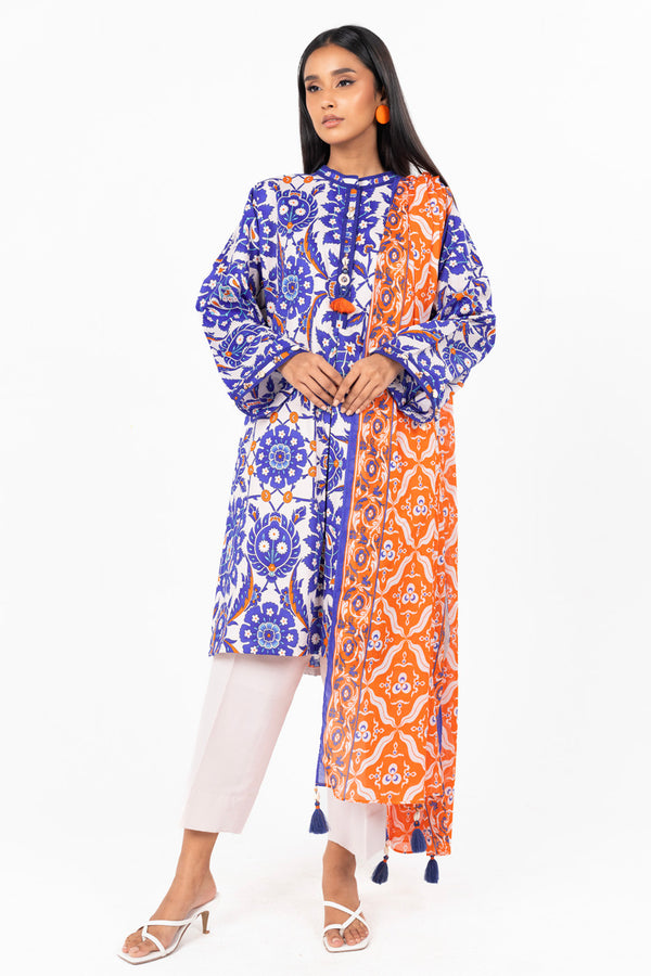 3 Pc Printed Lawn Suit With Printed Silver Lawn dupatta