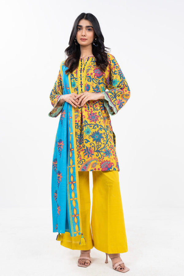 3 Piece Printed Khaddar Shirt With Printed Khaddar Dupatta