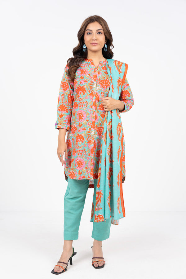 2 Piece Printed Khaddar Suit With Light Khaddar Dupatta