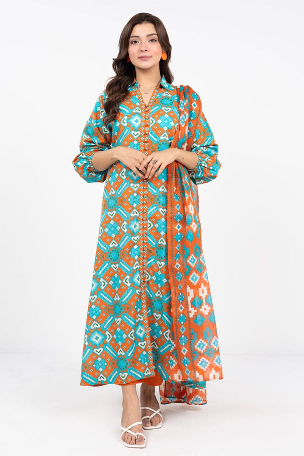 3 Piece Printed Cambric Suit With Printed Light Cambric Dupatta