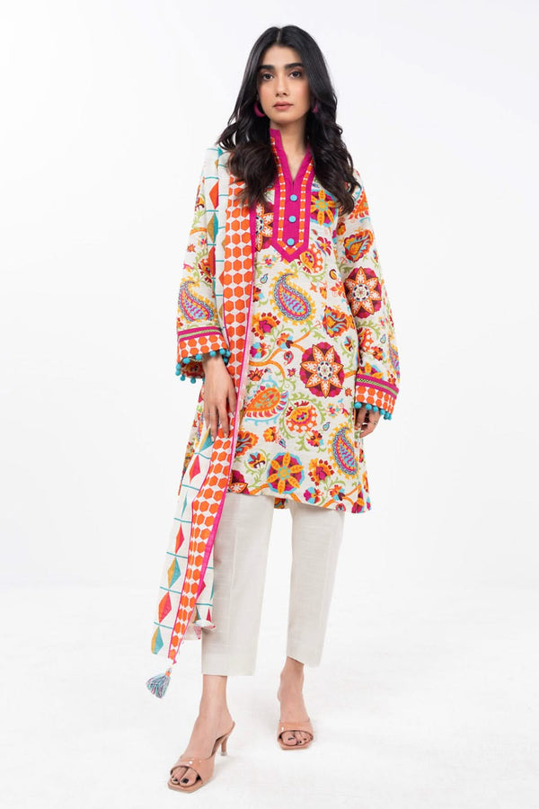 3 Piece Printed Khaddar Suit With Printed Light Khaddar Dupatta