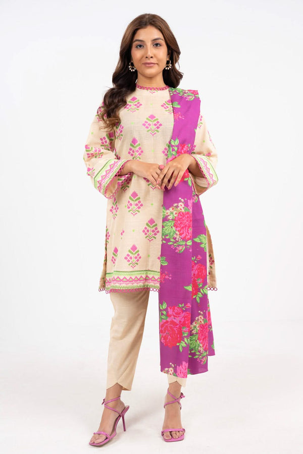 3 Piece Printed Khaddar Suit With Khaddar Dupatta