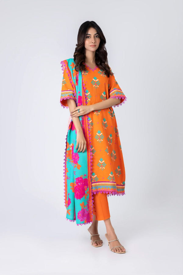 3 Piece Printed Khaddar Suit With Khaddar Dupatta