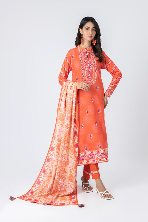 3 Piece Embroidered Khaddar Suit With Light Khaddar Dupatta