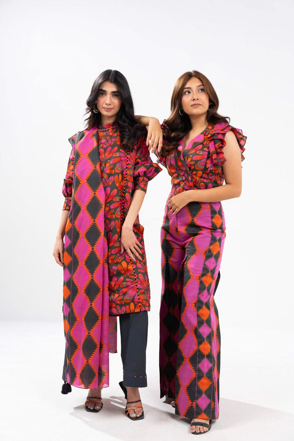 3 Piece Printed Viscose Suit With Viscose Dupatta