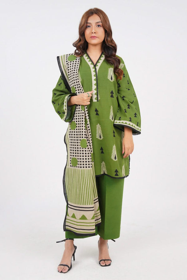 3 Piece Printed Cambric Suit With Printed Lawn Dupatta