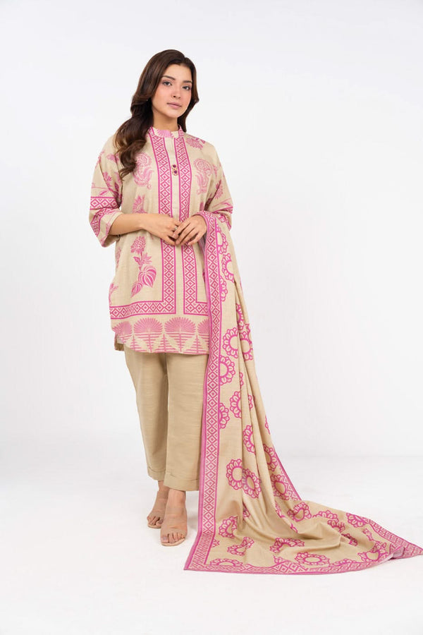 3 Piece Paste Printed Karandi Suit With Karandi Dupatta