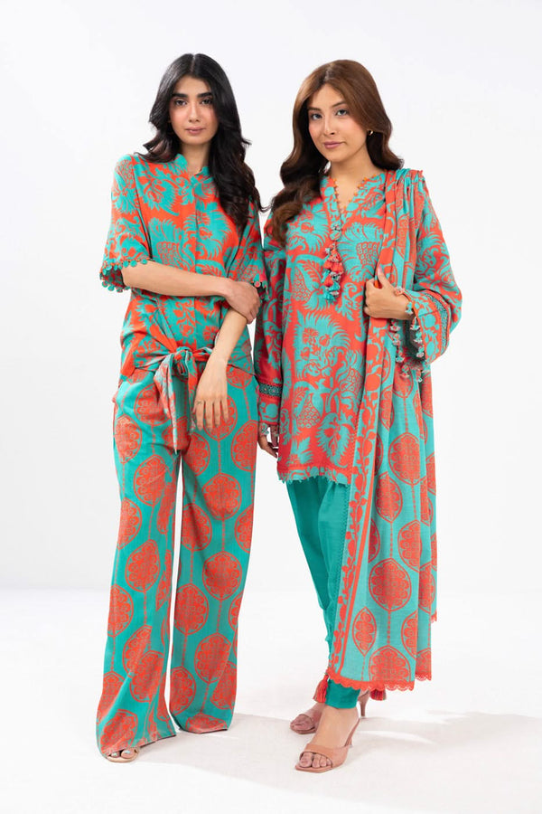 3 Piece Printed Viscose Staple Slub Suit With Viscose Dupatta