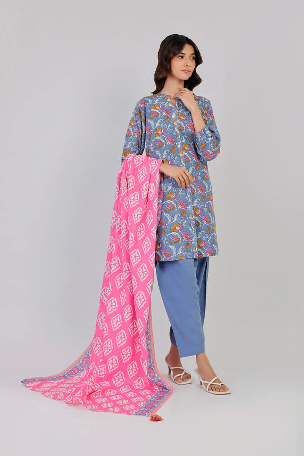 2 Piece Printed Dyed Khaddar Suit With Light Khaddar Dupatta