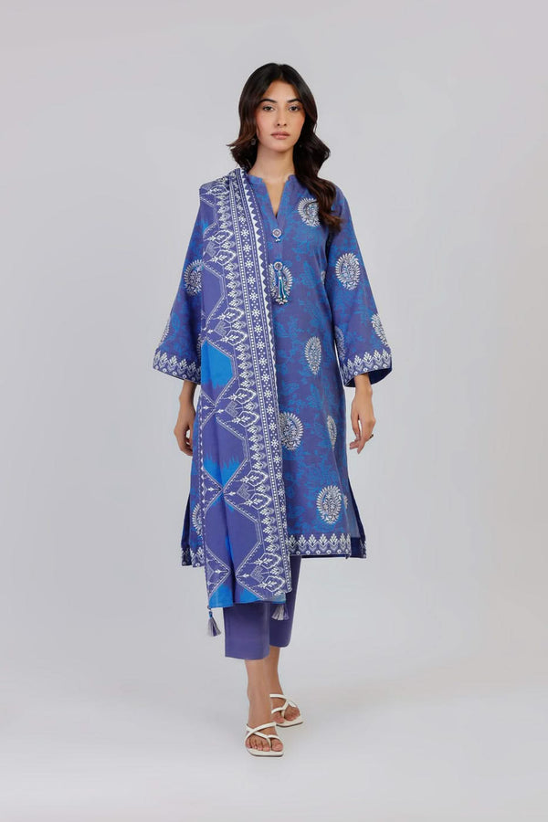 3 Piece Embroidered Printed Viscose Suit With Viscose Dupatta