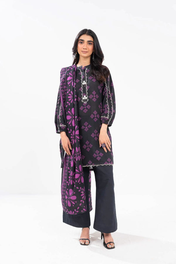 3 Piece Printed Khaddar Suit With Light Khaddar Dupatta