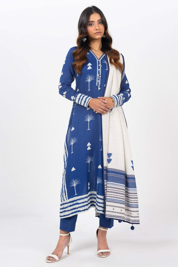 3 Piece Printed Khaddar Suit With Light Khaddar Dupatta