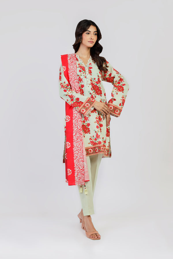 3 Piece Printed Viscose Slub Suit With Viscose Slub Dupatta