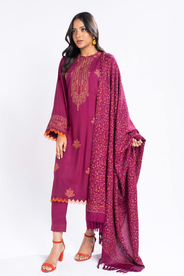 3 Piece Embroidered Dobby Viscose Suit With Shawl