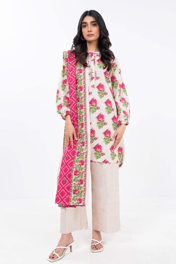 3 Piece Printed light Khaddar Suit With Light Khaddar Dupatta