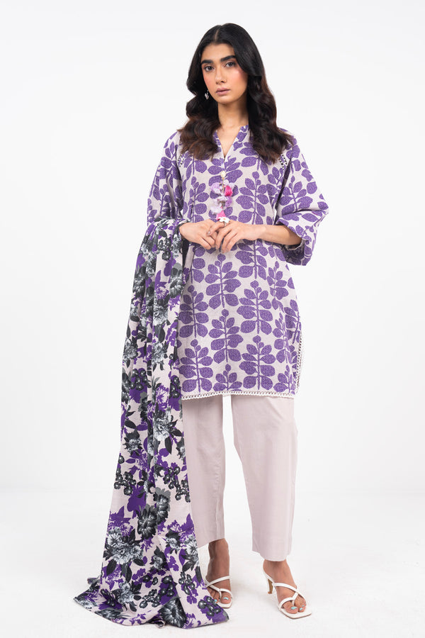 3 Piece Printed Khaddar Suit With Light Khaddar Dupatta