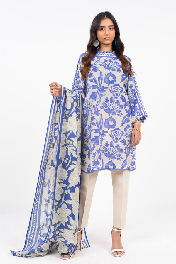 3 Piece Printed Khaddar Suit With Light Khaddar Dupatta