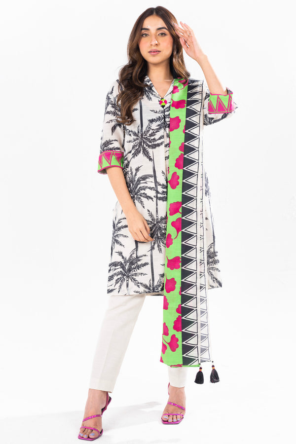 3 Piece Printed Khaddar Suit With Light Khaddar Dupatta