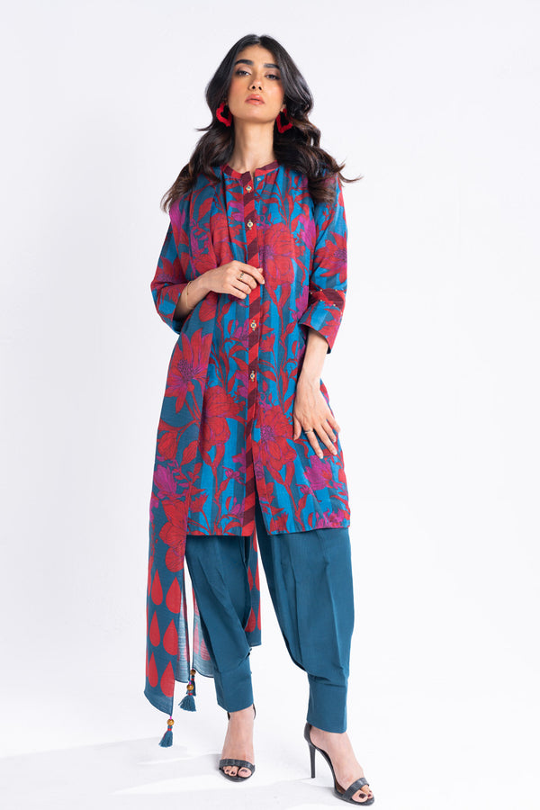 3 Piece Printed Khaddar Suit With Light Khaddar Dupatta