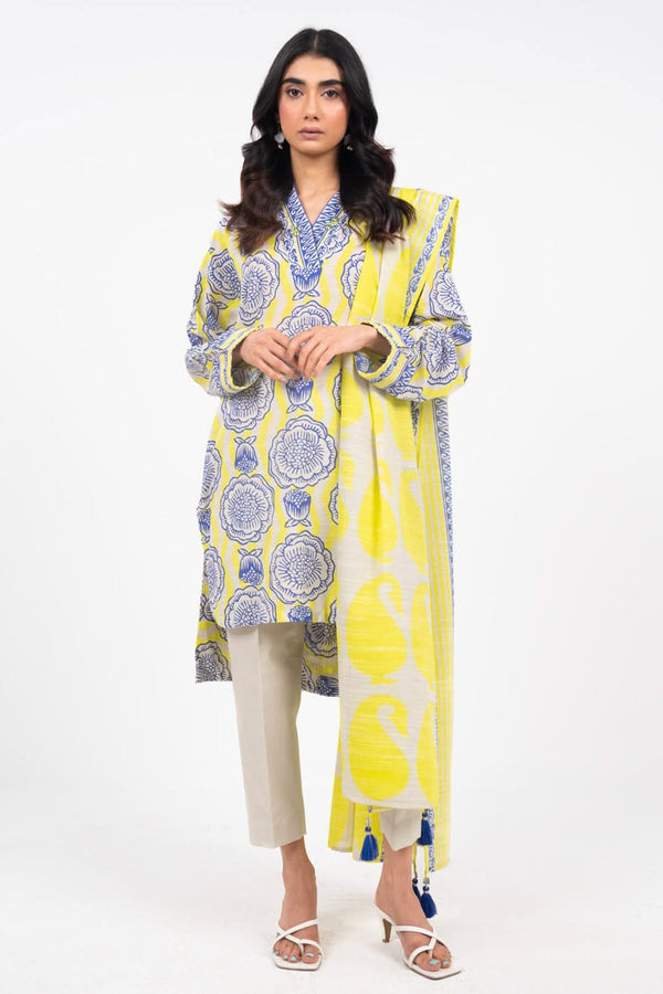 3 Piece Printed Khaddar Suit With Light Khaddar Dupatta