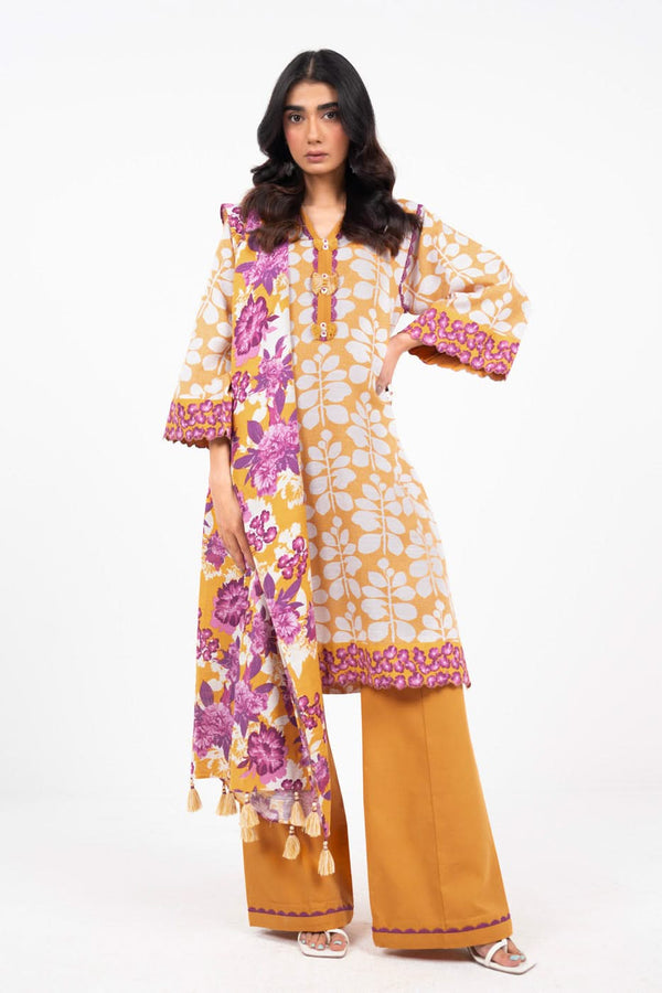 3 Piece Printed Khaddar Suit With Light Khaddar Dupatta