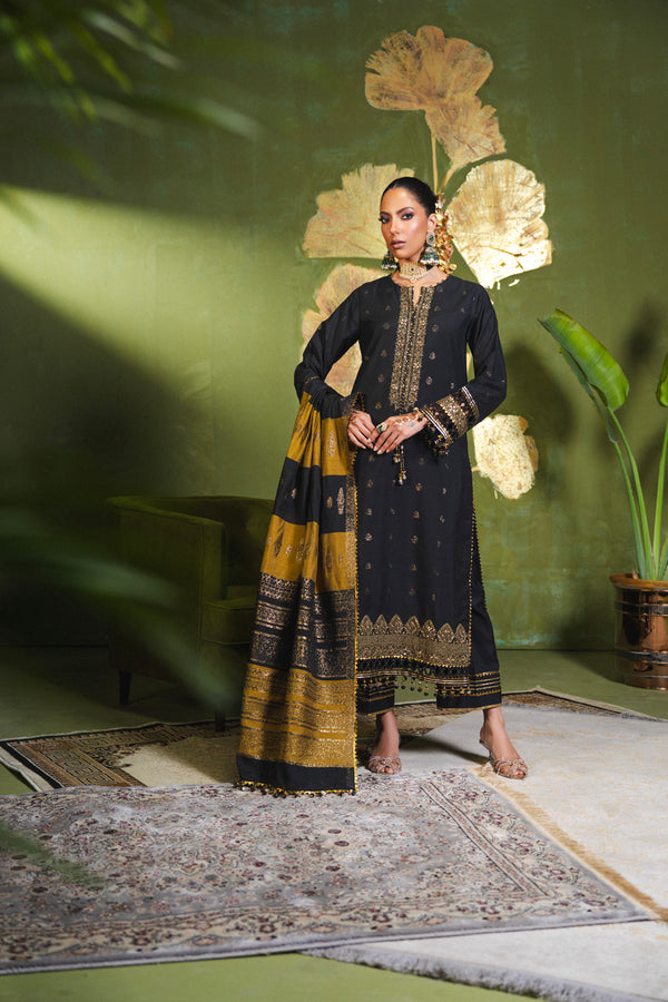 3 Piece Embroidered Yarn Dyed Cotton Silk Jacquard Suit With Yarn Dyed Dupatta