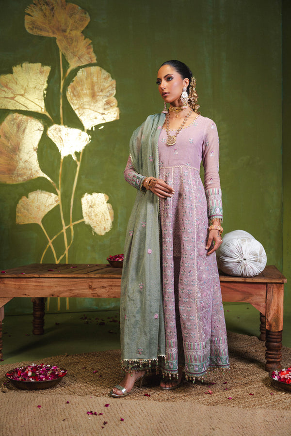 4 Piece Embroidered Yarn Dyed Zari Net Suit With Dyed Zari Net Dupatta