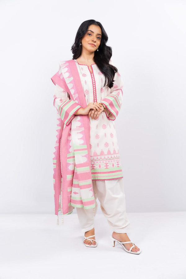 3 Pc Dyed Jacquard Suit With Dyed Jacquard Dupatta