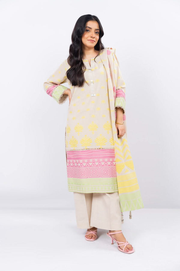 Three piece Embroidered Cambric Suit with Chiffon Dupatta