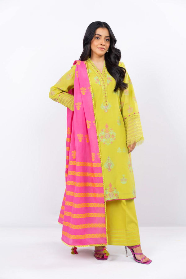 3 Pc Dyed Jacquard Suit With Dyed Jacquard Dupatta