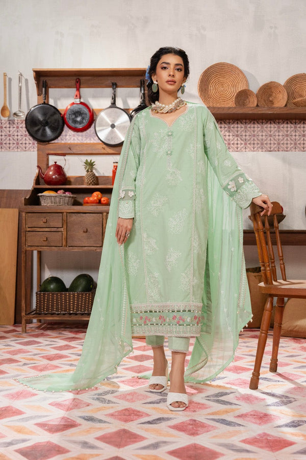 3 Pc Printed Light Cambric Shirt With Dyed Embroidered Chiffon Dupatta