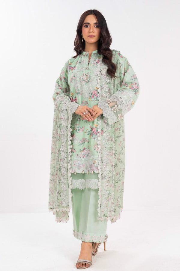 3 Piece Embroidered Lawn Suit With Chiffon Dupatta