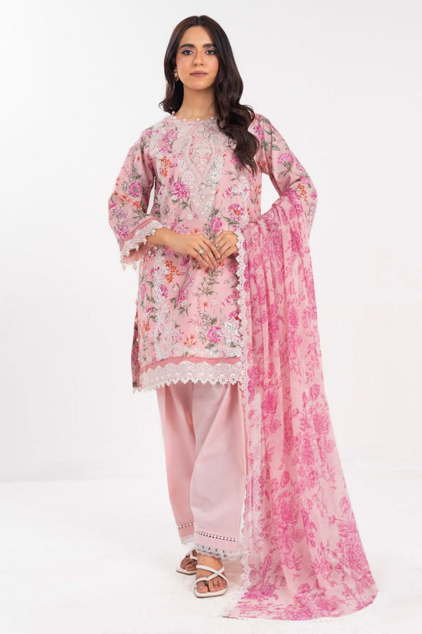 3 Piece Embroidered Lawn Suit With Chiffon Dupatta