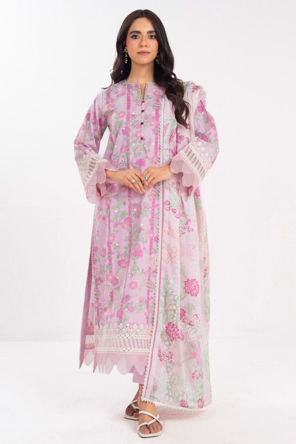 3 Piece Embroidered Lawn Suit With Silk Burnout Dupatta