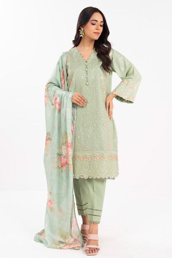 3 Piece Embroidered Lawn Suit With Tissue Silk Dupatta