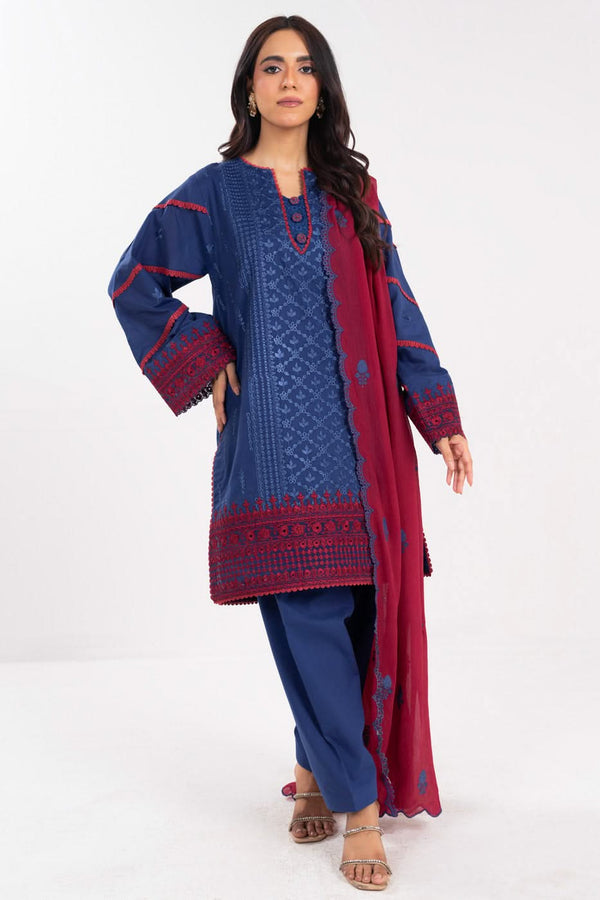 3 Piece Embroidered Lawn Suit With Chiffon Dupatta