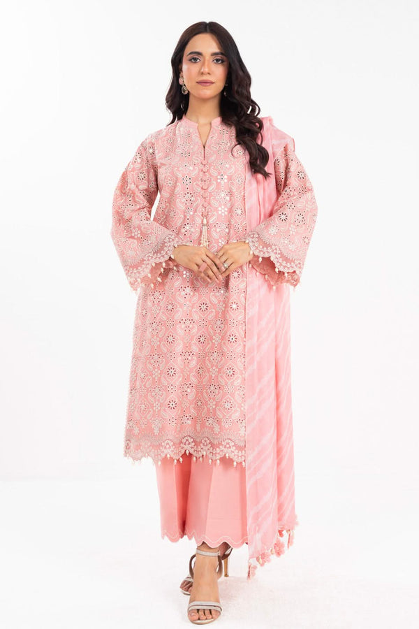 3 Piece Embroidered Lawn Suit With Tissue Silk Dupatta