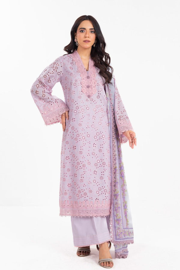 3 Piece Embroidered Lawn Suit With Tissue Silk Dupatta