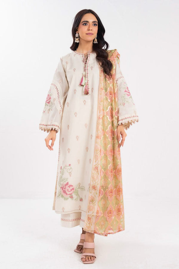 3 Piece Embroidered Jaquard Suit With Printed Dupatta