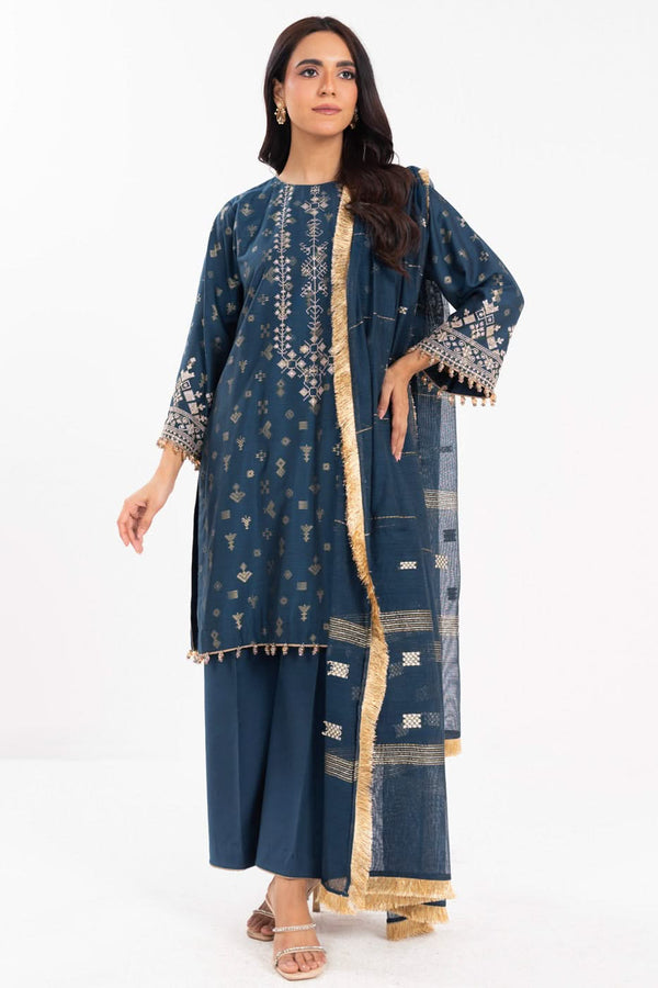 3 Piece Embroidered Jaquard Suit With Yarn Dyed Dupatta